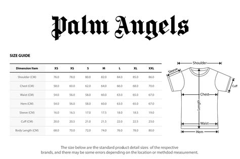 palm angels tracksuit size chart